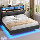 AOGLLATI Polsterbett 180x200 mit Stauraum Schwebebett mit 270°-LED-Beleuchtung Doppelbett mit Ladestation Bettgestell mit Stauraum Kopfteil