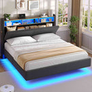 AOGLLATI Polsterbett 160x200 mit Stauraum Schwebebett mit 270°-LED-Beleuchtung Jugendbett mit Ladestation Doppelbett Bettgestell mit Stauraum Kopfteil