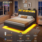 AOGLLATI Polsterbett 180x200 mit Stauraum Schwebebett mit 270°-LED-Beleuchtung Doppelbett mit Ladestation Bettgestell mit Stauraum Kopfteil