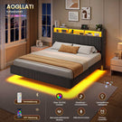 AOGLLATI Polsterbett 160x200 mit Stauraum Schwebebett mit 270°-LED-Beleuchtung Jugendbett mit Ladestation Doppelbett Bettgestell mit Stauraum Kopfteil