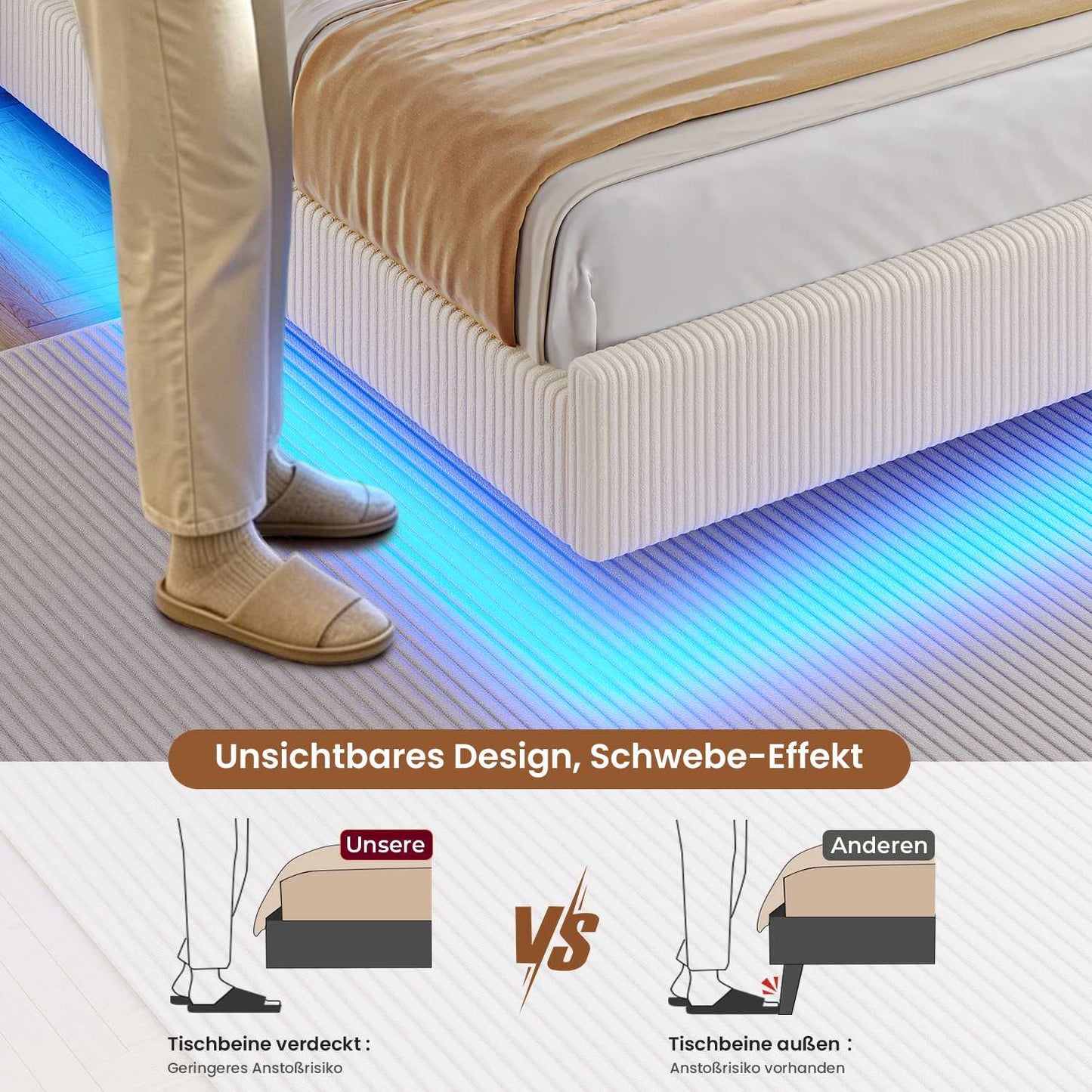 AOGLLATI Polsterbett 140x190 mit Stauraum Schwebebett mit 270°-LED-Beleuchtung Jugendbett mit Ladestation Doppelbett Bettgestell mit Stauraum Kopfteil