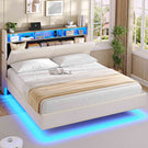AOGLLATI Polsterbett 160x200 mit Stauraum Schwebebett mit 270°-LED-Beleuchtung Jugendbett mit Ladestation Doppelbett Bettgestell mit Stauraum Kopfteil