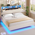 AOGLLATI Polsterbett 180x200 mit Stauraum Schwebebett mit 270°-LED-Beleuchtung Doppelbett mit Ladestation Bettgestell mit Stauraum Kopfteil