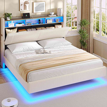 AOGLLATI Polsterbett 180x200 mit Stauraum Schwebebett mit 270°-LED-Beleuchtung Doppelbett mit Ladestation Bettgestell mit Stauraum Kopfteil