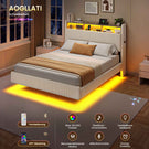 AOGLLATI Polsterbett 140x190 mit Stauraum Schwebebett mit 270°-LED-Beleuchtung Jugendbett mit Ladestation Doppelbett Bettgestell mit Stauraum Kopfteil