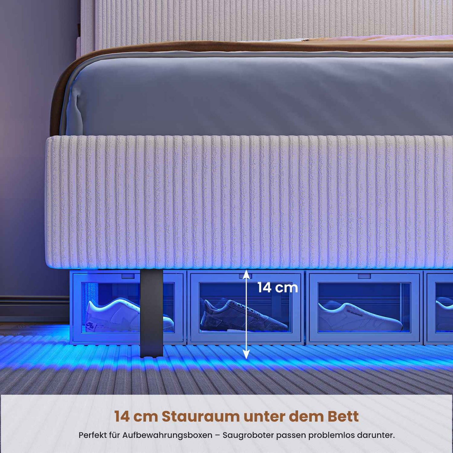 AOGLLATI Polsterbett 140x190 mit Stauraum Schwebebett mit 270°-LED-Beleuchtung Jugendbett mit Ladestation Doppelbett Bettgestell mit Stauraum Kopfteil