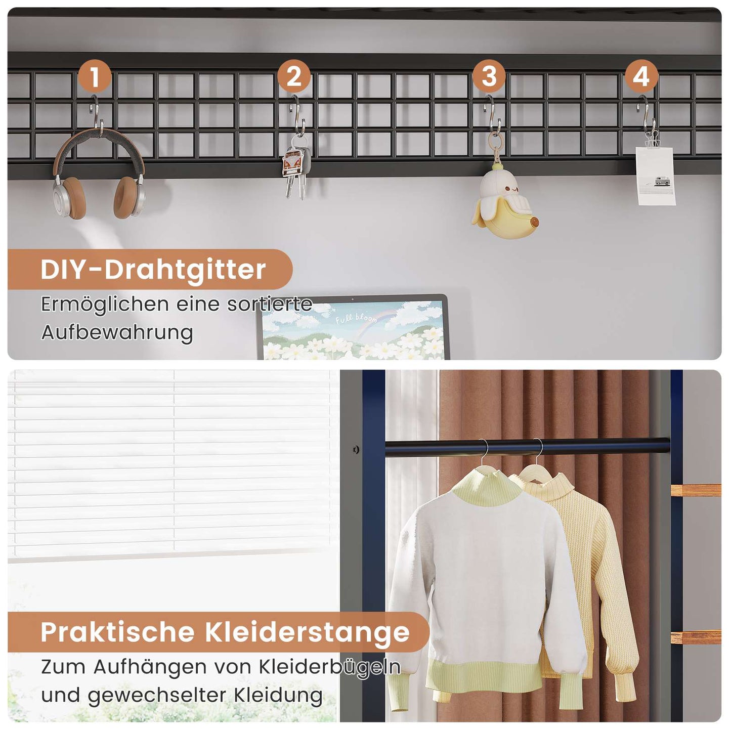 AOGLLATI Hochbett 90x200 cm mit Integriertem Schreibtisch Jugendbett Etagenbett mit Schreibtisch Loftbett 90x200 mit Stauraum