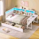 AOGLLATI Polsterbett Schlafsofa 90x190mit Tisch Schublade Bett mit Stauraum Jugendbett mit LED-Beleuchtung & Ladestation Tagesbett mit Gepolstertem Kopfteil