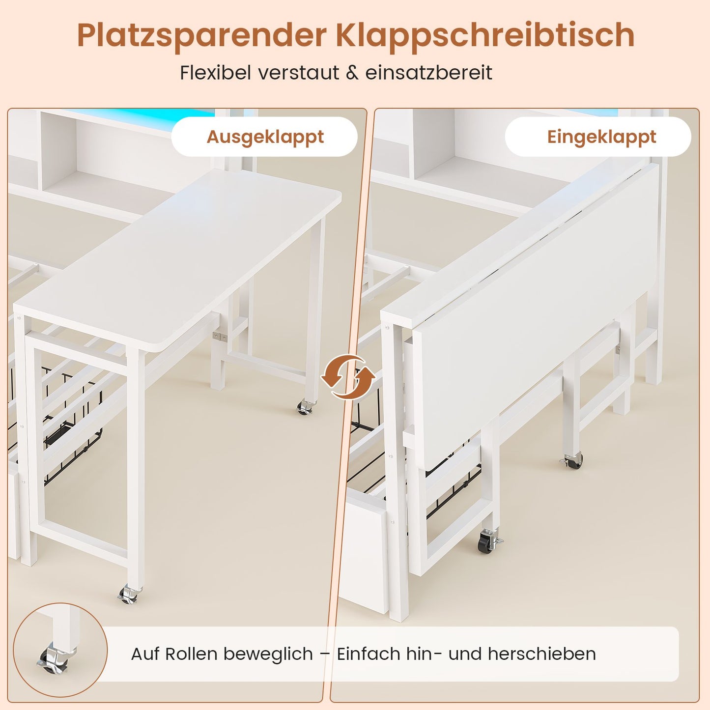 AOGLLATI Polsterbett Schlafsofa 90x200mit Tisch Schublade Bett mit Stauraum Jugendbett mit LED Tagesbett mit Gepolstertem Kopfteil