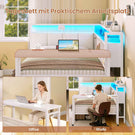 AOGLLATI Polsterbett Schlafsofa 90x190mit Tisch Schublade Bett mit Stauraum Jugendbett mit LED-Beleuchtung & Ladestation Tagesbett mit Gepolstertem Kopfteil