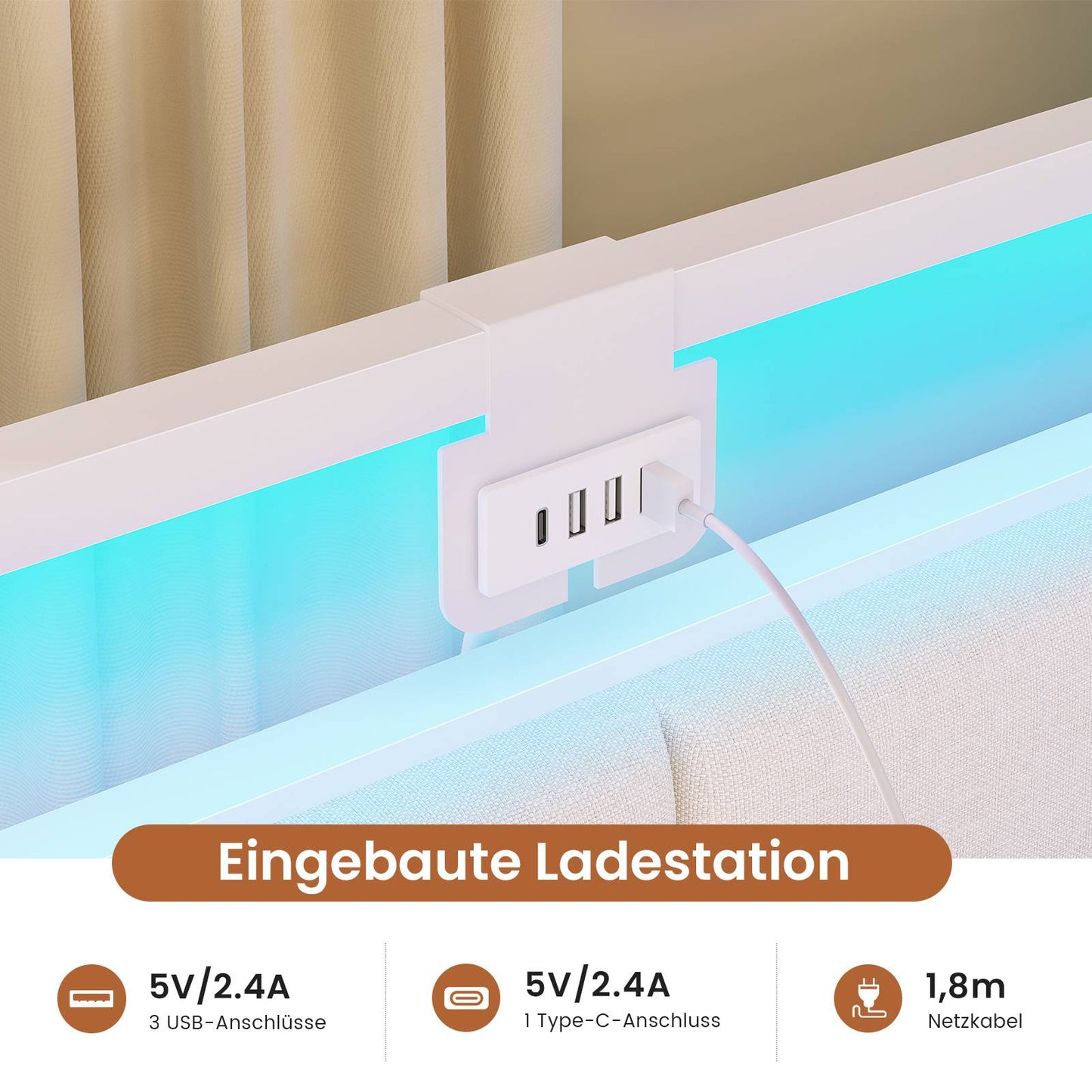 AOGLLATI Polsterbett Schlafsofa 90x200mit Tisch Schublade Bett mit Stauraum Jugendbett mit LED Tagesbett mit Gepolstertem Kopfteil