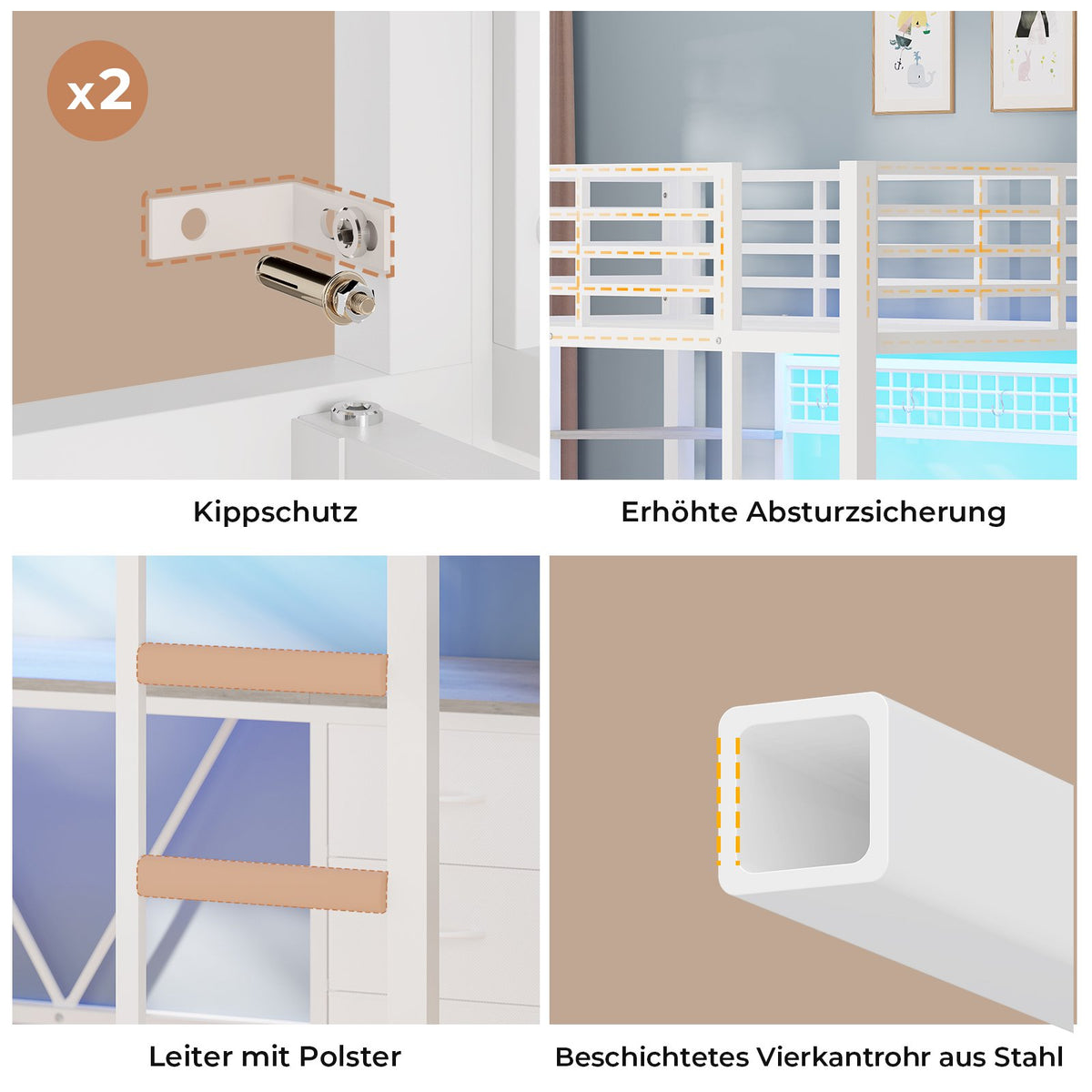 AOGLLATI Hochbett 90x200 cm mit Integriertem Schreibtisch Jugendbett Etagenbett mit Schreibtisch Loftbett 90x200 mit Stauraum