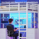 AOGLLATI Hochbett 90x200 cm mit Integriertem Schreibtisch Jugendbett Etagenbett mit Schreibtisch Loftbett 90x200 mit Stauraum
