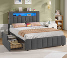 AOGLLATI Polsterbett 140x190 mit Stauraum - 4 Schubladen Jugendbett mit LED-Beleuchtung & Ladestation Doppelbett mit Kopfteil aus Samt
