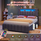 AOGLLATI Polsterbett 140x190 mit Stauraum - 4 Schubladen Jugendbett mit LED-Beleuchtung & Ladestation Doppelbett mit Kopfteil aus Samt