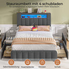 AOGLLATI Polsterbett 140x190 mit Stauraum - 4 Schubladen Jugendbett mit LED-Beleuchtung & Ladestation Doppelbett mit Kopfteil aus Samt