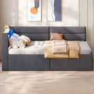 AOGLLATI Ausziehbares Schlafsofa 90/180×200 cm Tagesbett mit LED-Beleuchtung und Ladestation Polsterbett mit Ausziehbares Rollbett & Stauraum Kopfteil Einzelbett
