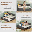 AOGLLATI Ausziehbares Schlafsofa 90/180×200 cm Tagesbett mit LED-Beleuchtung und Ladestation Polsterbett mit Ausziehbares Rollbett & Stauraum Kopfteil Einzelbett