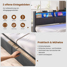 AOGLLATI Ausziehbares Schlafsofa 90/180×200 cm Tagesbett mit LED-Beleuchtung und Ladestation Polsterbett mit Ausziehbares Rollbett & Stauraum Kopfteil Einzelbett
