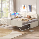 AOGLLATI Ausziehbares Schlafsofa 90/180×200 cm Tagesbett mit LED-Beleuchtung und Ladestation Polsterbett mit Ausziehbares Rollbett & Stauraum Kopfteil Einzelbett