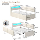 AOGLLATI Ausziehbares Schlafsofa 90/180×200 cm Tagesbett mit LED-Beleuchtung und Ladestation Polsterbett mit Ausziehbares Rollbett & Stauraum Kopfteil Einzelbett