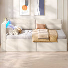 AOGLLATI Ausziehbares Schlafsofa 90/180×200 cm Tagesbett mit LED-Beleuchtung und Ladestation Polsterbett mit Ausziehbares Rollbett & Stauraum Kopfteil Einzelbett