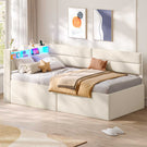 AOGLLATI Ausziehbares Schlafsofa 90/180×200 cm Tagesbett mit LED-Beleuchtung und Ladestation Polsterbett mit Ausziehbares Rollbett & Stauraum Kopfteil Einzelbett