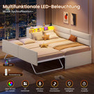 AOGLLATI Ausziehbares Schlafsofa 90/180×200 cm Tagesbett mit LED-Beleuchtung und Ladestation Polsterbett mit Ausziehbares Rollbett & Stauraum Kopfteil Einzelbett