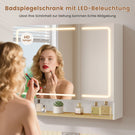 AOGLLATI Spiegelschrank Bad 80 cm breit mit LED-Beleuchtung & Steckdose Badezimmerschrank mit HD Spiegel & Verstellbarem Badschrank mit 2 Türen 3 Farbtemperaturen & Dimmbarer