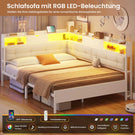 AOGLLATI Polsterbett 140x200 mit 6 Staufächern LED-Beleuchtung Steckdosen und USB-Anschluss Schlafsofa Jugendbett Tagesbett Gästebett Bettgestell mit Lattenrost aus Metall