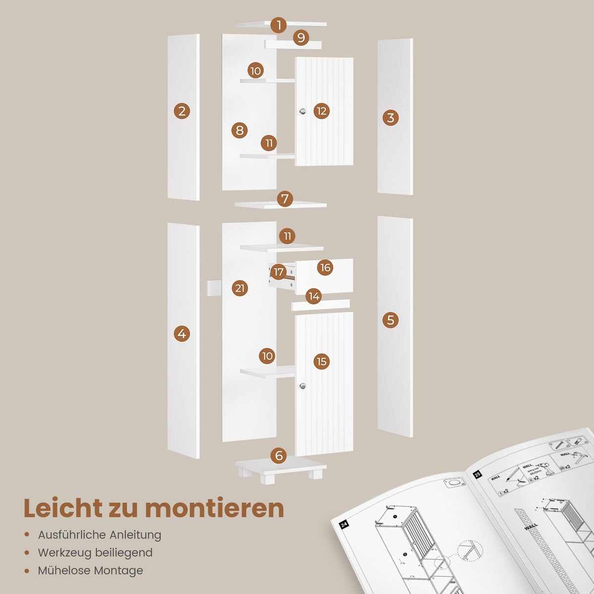 AOGLLATI Badezimmerschrank Badezimmer Hochschrank mit verstellbaren Ablagen Schublade offenen Fächern Platzsparender Badschrank für Badezimmer
