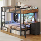 AOGLLATI Hochbett 90x200 Etagenbett mit Schreibtisch Jugendbett 90x200 mit LED Beleuchtung & Ladestation Bunk Bed Loft Bed mit Schreibtisch & Stauraum