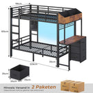AOGLLATI Hochbett 90x200 Etagenbett mit Schreibtisch Jugendbett 90x200 mit LED Beleuchtung & Ladestation Bunk Bed Loft Bed mit Schreibtisch & Stauraum