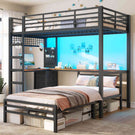 AOGLLATI Hochbett 90x200 mit L-förmiger Schreibtisch & LED-Beleuchtung Jugendbett mit Ladestation Bunk Bed Loft Bed Stockbett mit 3 Stoffschubladen