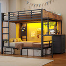AOGLLATI Hochbett 90x200 Etagenbett mit Schreibtisch Jugendbett 90x200 mit LED Beleuchtung & Ladestation Bunk Bed Loft Bed mit Schreibtisch & Stauraum