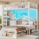 AOGLLATI Hochbett 90x200 mit L-förmiger Schreibtisch & LED-Beleuchtung Jugendbett mit Ladestation Bunk Bed Loft Bed Stockbett mit 3 Stoffschubladen