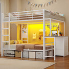 AOGLLATI Hochbett 90x200 Etagenbett mit Schreibtisch Jugendbett 90x200 mit LED Beleuchtung & Ladestation Bunk Bed Loft Bed mit Schreibtisch & Stauraum