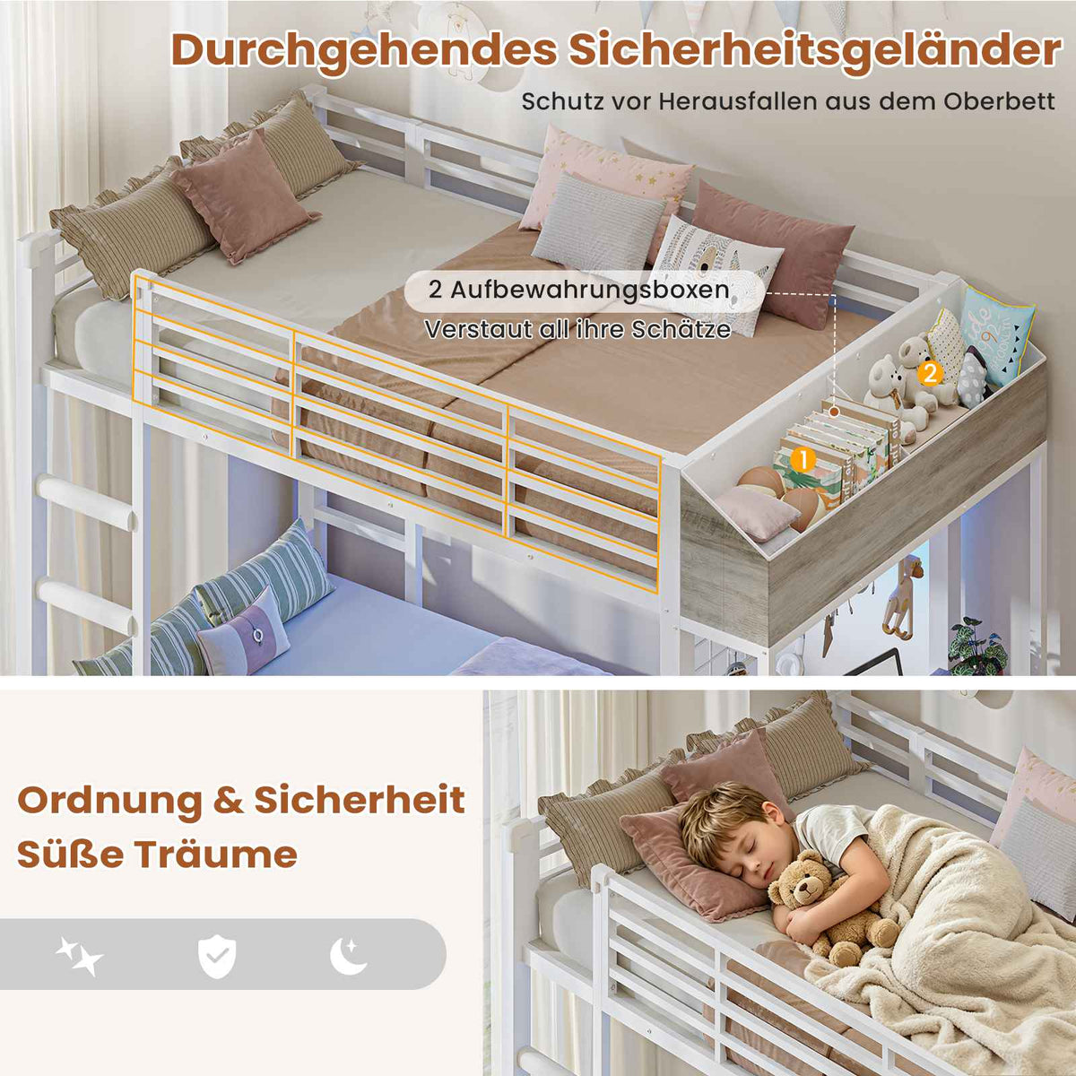 AOGLLATI Hochbett 90x200 Etagenbett mit Schreibtisch Jugendbett 90x200 mit LED Beleuchtung & Ladestation Bunk Bed Loft Bed mit Schreibtisch & Stauraum