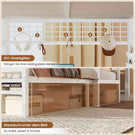 AOGLLATI Hochbett 90x200 mit L-förmiger Schreibtisch & LED-Beleuchtung Jugendbett mit Ladestation Bunk Bed Loft Bed Stockbett mit 3 Stoffschubladen