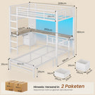 AOGLLATI Hochbett 90x200 mit L-förmiger Schreibtisch & LED-Beleuchtung Jugendbett mit Ladestation Bunk Bed Loft Bed Stockbett mit 3 Stoffschubladen