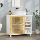 AOGLLATI Waschbeckenunterschrank Badezimmerschrank mit Bambustüren 3 offene Fächer viel Stauraum Freistehend Badschrank Unterschrank