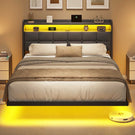 AOGLLATI Polsterbett 140x190 cm mit LED-Beleuchtung und Ladestation Bettgestell mit Kopfteil Bett Schwebebettrahmen