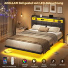 AOGLLATI Polsterbett 140x200 cm Bett mit LED-Beleuchtung und Ladestation Bettgestell mit Kopfteil Doppelbettgestell Schwebebettrahmen