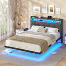 AOGLLATI Polsterbett 140x200 cm Bett mit LED-Beleuchtung und Ladestation Bettgestell mit Kopfteil Doppelbettgestell Schwebebettrahmen